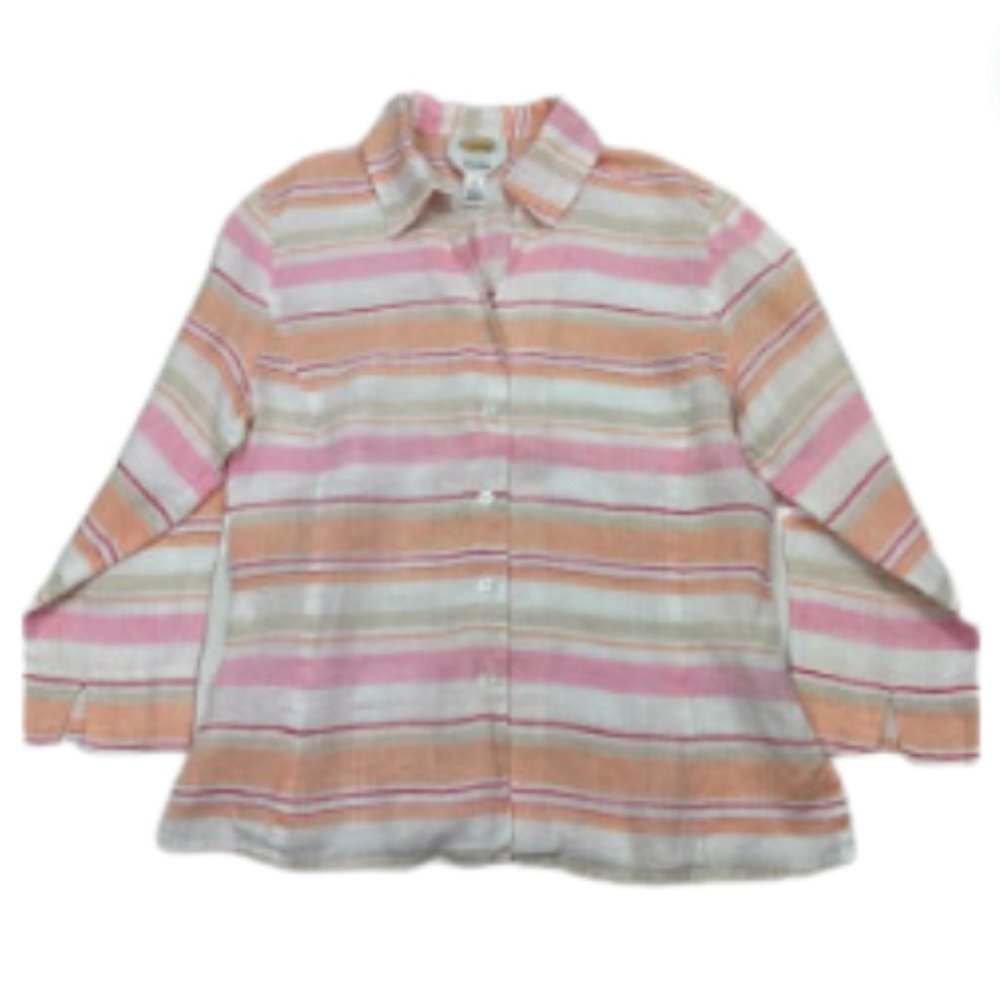 Talbots Striped Button-Up Blouse in Pink, Peach & Cream